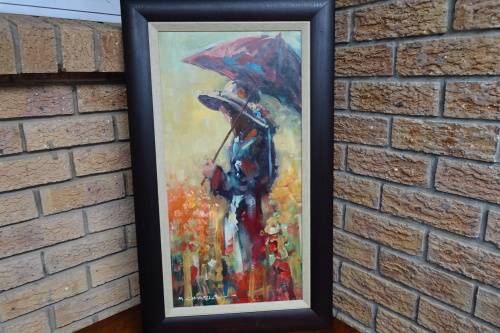 Mauro Chiarla (1949 - present) Oil on Board. Titled "Beautiful Sunny Day" Actual artwork 36,5x75 cm