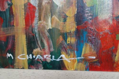 Mauro Chiarla (1949 - present) Oil on Board. Titled "Beautiful Sunny Day" Actual artwork 36,5x75 cm