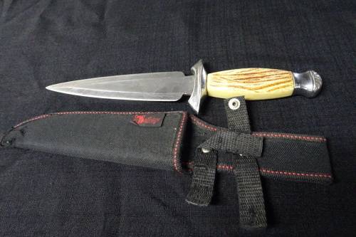 Vintage Columbian JinLang Making Knife Stainless Steel Blade Cloth Scabbard Bone Handle