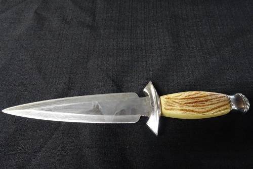 Vintage Columbian JinLang Making Knife Stainless Steel Blade Cloth Scabbard Bone Handle