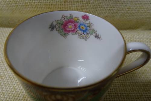 Shelley Sheraton Green Floral Demitasse Bone China Cup, Saucer and Small Cake Plate #13290