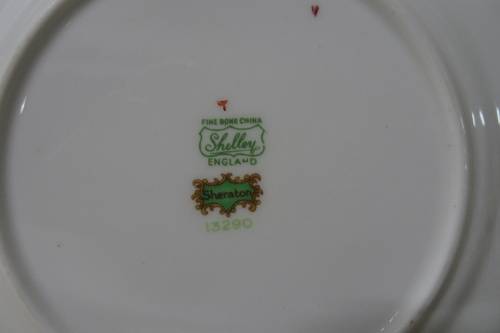 Shelley Sheraton Green Floral Demitasse Bone China Cup, Saucer and Small Cake Plate #13290