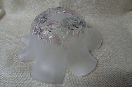 Stunning White Frosted Glass Floral Ruffled Large Bowl with Embossed Flowers