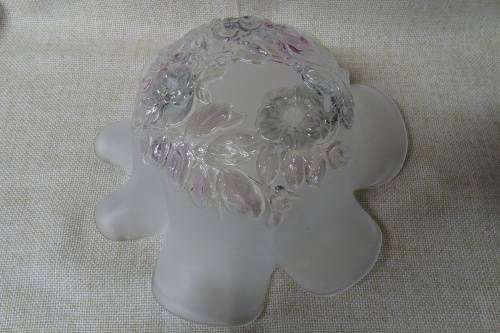 Stunning White Frosted Glass Floral Ruffled Large Bowl with Embossed Flowers