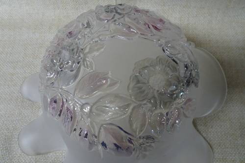 Stunning White Frosted Glass Floral Ruffled Large Bowl with Embossed Flowers