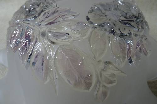 Stunning White Frosted Glass Floral Ruffled Large Bowl with Embossed Flowers