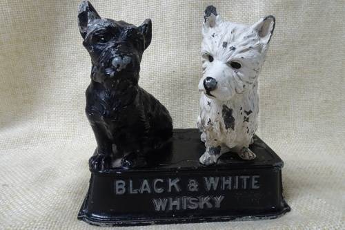 Vintage Metal Buchanan's Black and White Whiskey Terrier Dogs Advertising Display/Bar Accessory