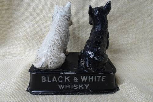 Vintage Metal Buchanan's Black and White Whiskey Terrier Dogs Advertising Display/Bar Accessory