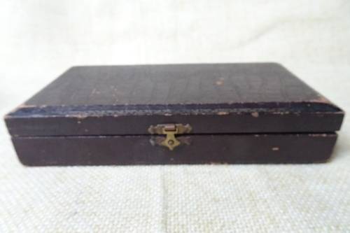 Unusual Vintage Set of Six Dessert Forks Brass With Red Handles in Original Box.