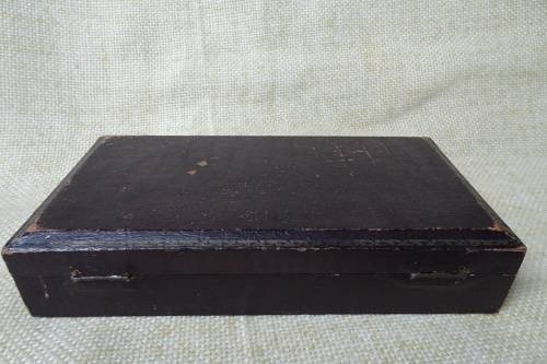 Unusual Vintage Set of Six Dessert Forks Brass With Red Handles in Original Box.