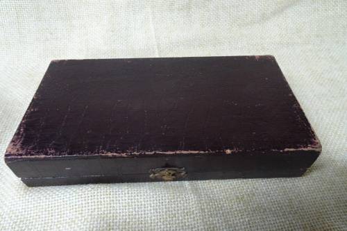 Unusual Vintage Set of Six Dessert Forks Brass With Red Handles in Original Box.