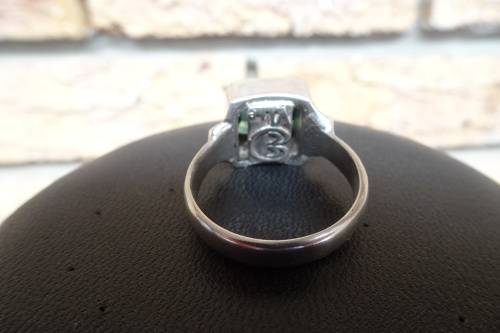 Chunky Sterling Silver Men's Ring With Square Green Stone 10.8 g Diameter 20 mm Height 30 mm