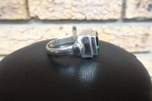 Chunky Sterling Silver Men's Ring With Square Green Stone 10.8 g Diameter 20 mm Height 30 mm