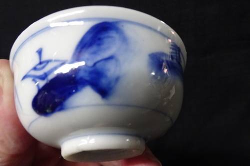 Beautiful Handpainted Japanese Pottery Set Small Jar With Lid, Five Small Bowls and One Small Saucer