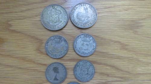 Lot of Nine Union of South Africa Silver Coins 5s, 2 1/2s, 2s, 1s, 3 Tickey