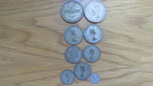 Lot of Nine Union of South Africa Silver Coins 5s, 2 1/2s, 2s, 1s, 3 Tickey