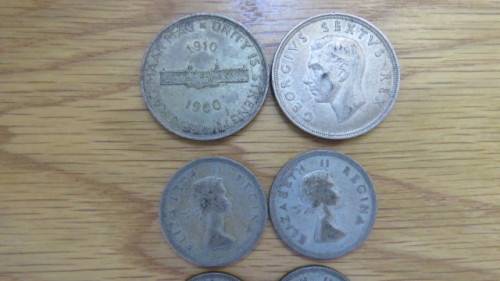 Lot of Nine Union of South Africa Silver Coins 5s, 2 1/2s, 2s, 1s, 3 Tickey