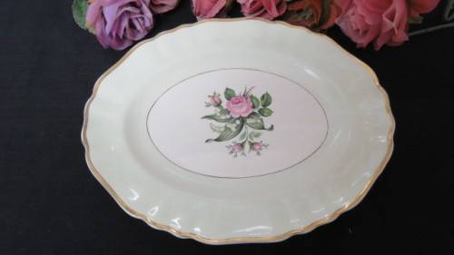 Awesome Vintage Sol JandG Meakin Rose Serving Platter With Green Border. Made in England.