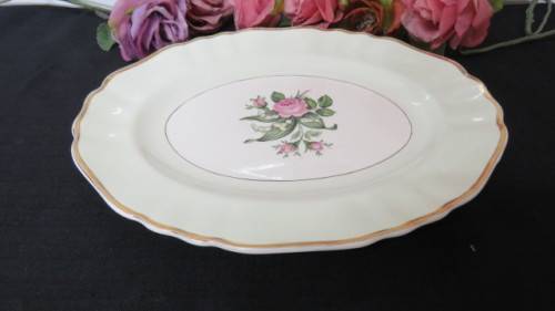 Awesome Vintage Sol JandG Meakin Rose Serving Platter With Green Border. Made in England.