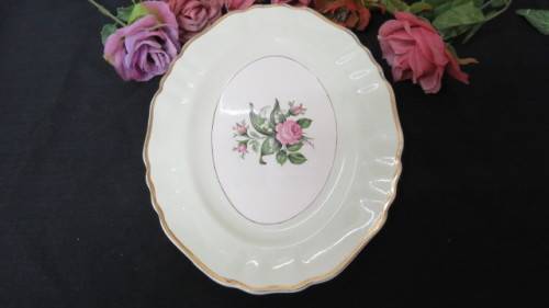 Awesome Vintage Sol JandG Meakin Rose Serving Platter With Green Border. Made in England.