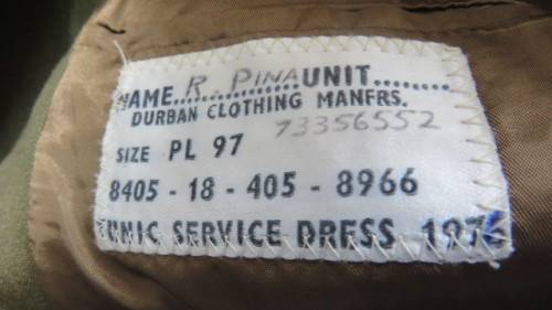 SADF 2nd Lieutenant Artillery Regiment Uniform. Jacket, Tie, Shirt, Pants, Belt. Excellent Condition