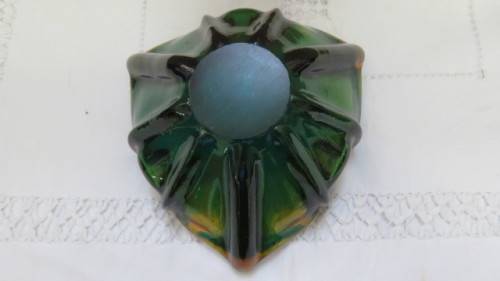Beautiful Vintage Murano Green/Turquoise/Amber Glass Ashtray 17 x 16 cm H: 6 cm