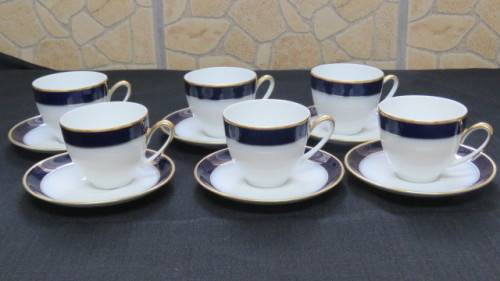 Vintage Hutschenreuther Cobalt Blue White/Gold `Olivia` Coffee Set/Three Bowls. See Description.