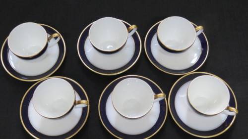 Vintage Hutschenreuther Cobalt Blue White/Gold `Olivia` Coffee Set/Three Bowls. See Description.