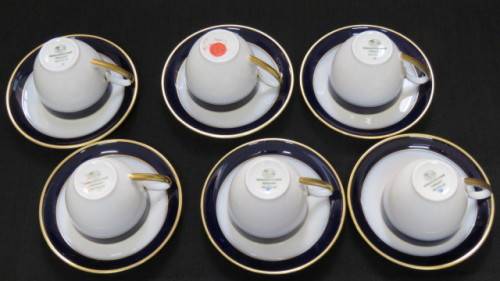 Vintage Hutschenreuther Cobalt Blue White/Gold `Olivia` Coffee Set/Three Bowls. See Description.