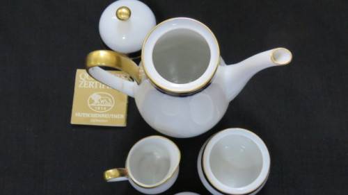 Vintage Hutschenreuther Cobalt Blue White/Gold `Olivia` Coffee Set/Three Bowls. See Description.