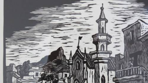 S.A. Artist Gregoire Boonzaaier (1909-2005) Framed `Bo-Kaap With Mosque` 1978 Linocut. Signed