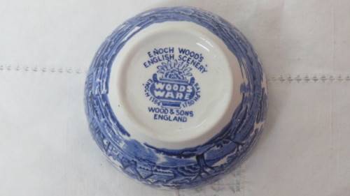 Lovely Vintage Enoch Wood`s `English Scenery` Woods Ware Semi-Porcelain Sugar Bowl H: 6 cm