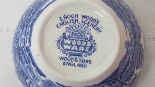 Lovely Vintage Enoch Wood`s `English Scenery` Woods Ware Semi-Porcelain Sugar Bowl H: 6 cm