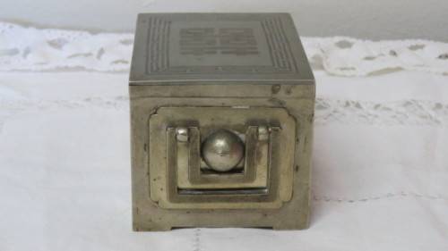 Stunning Antique Korean Metal Jewellery Box With Side Handle and Sliding Lid 10,5 x 7,5 cm