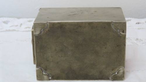 Stunning Antique Korean Metal Jewellery Box With Side Handle and Sliding Lid 10,5 x 7,5 cm
