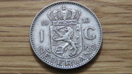 Netherlands 1958 Silver One Gulden 6.5 g