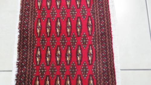 Beautiful Turkaman Geometric Pattern Red Rug 102 x 53 cm