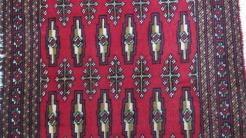 Beautiful Turkaman Geometric Pattern Red Rug 102 x 53 cm