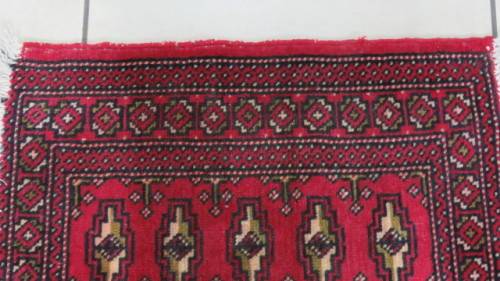 Stunning Turkaman Geometric Pattern Long Red Rug 138 x 59.5 cm