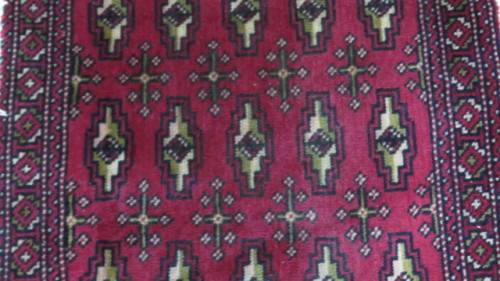 Stunning Turkaman Geometric Pattern Long Red Rug 138 x 59.5 cm