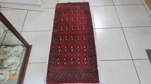 Stunning Turkaman Geometric Pattern Long Red Rug 138 x 59.5 cm