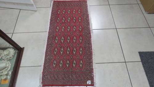 Stunning Turkaman Geometric Pattern Long Red Rug 138 x 59.5 cm