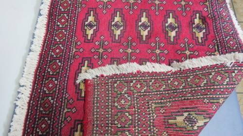 Stunning Turkaman Geometric Pattern Long Red Rug 138 x 59.5 cm