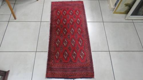 Beautiful Turkaman Geometric Pattern Red Rug 133 x 59 cm