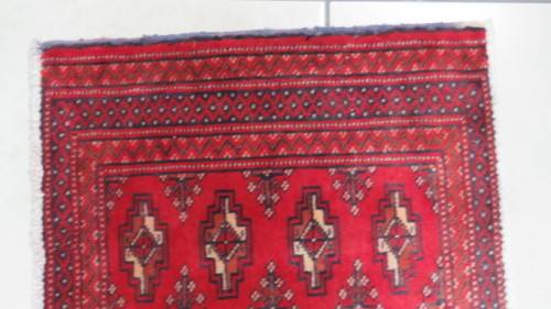 Beautiful Turkaman Geometric Pattern Red Rug 133 x 59 cm