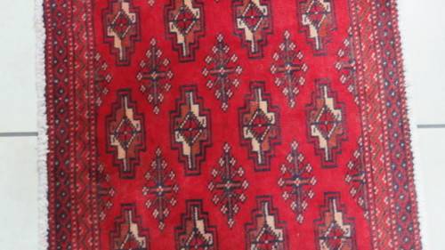 Beautiful Turkaman Geometric Pattern Red Rug 133 x 59 cm