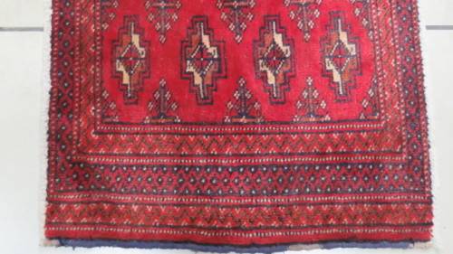 Beautiful Turkaman Geometric Pattern Red Rug 133 x 59 cm