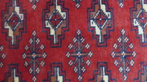 Beautiful Turkaman Geometric Pattern Red Rug 133 x 59 cm