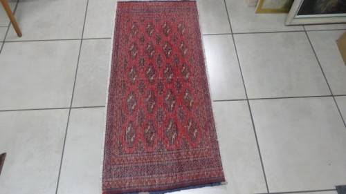 Beautiful Turkaman Geometric Pattern Red Rug 133 x 59 cm