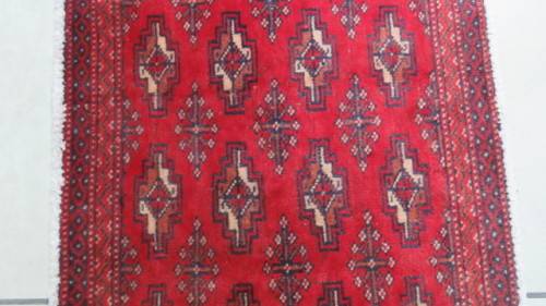 Beautiful Turkaman Geometric Pattern Red Rug 133 x 59 cm